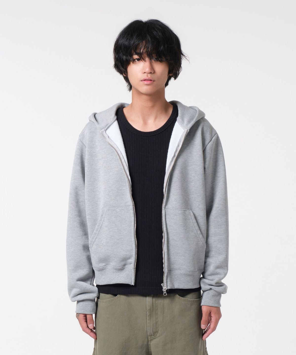 다이브인(DIVEIN) [DIVEIN X 무민서] VINTAGE CROP HOOD ZIP-UP (MELANGE GRAY)