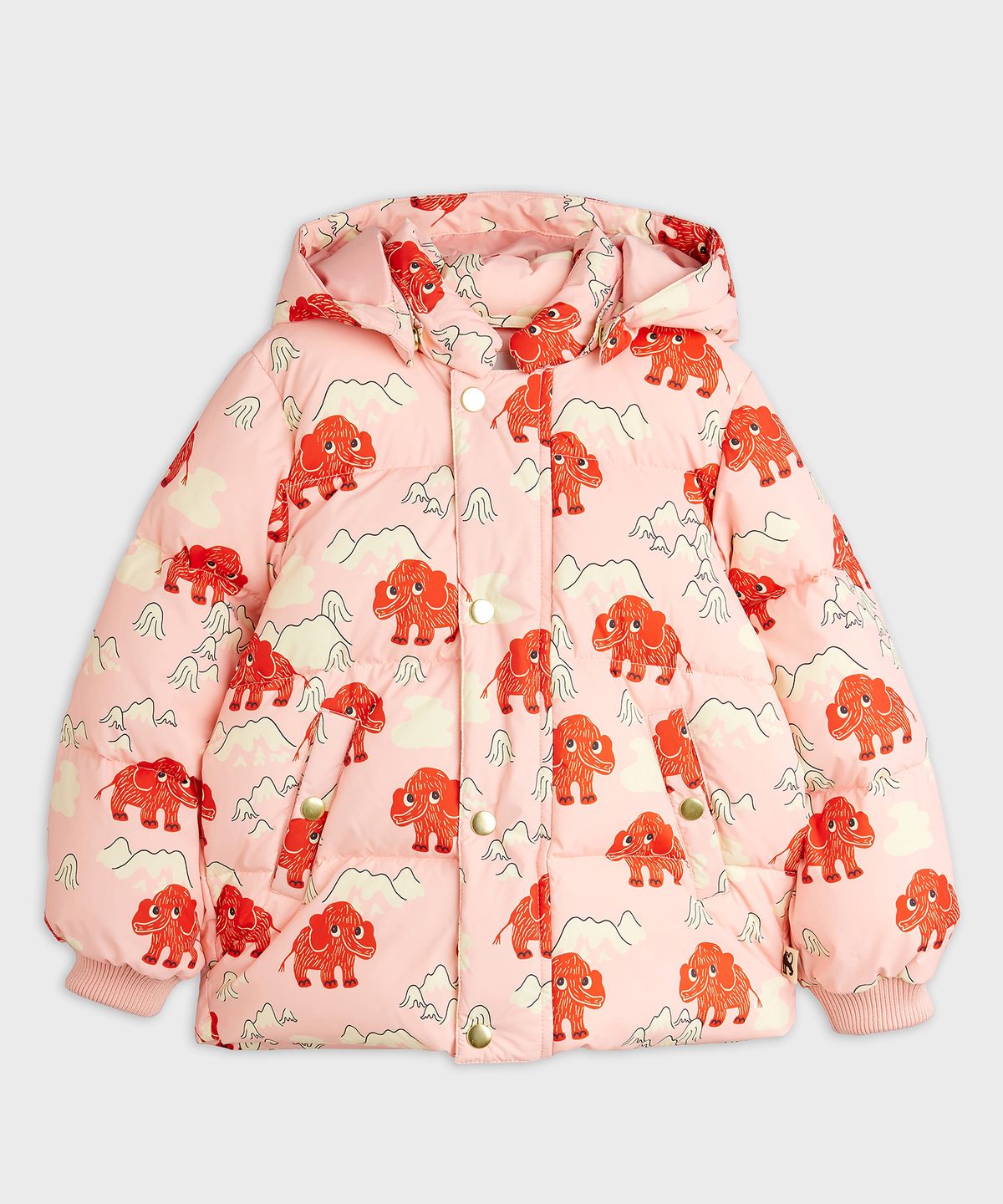 미니로디니(MINI RODINI) 맘모스 AOP 후드 푸퍼 패딩 Pink