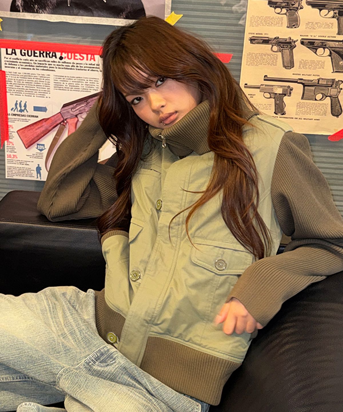 엔와이엑스엑스(NYXX) RIBBED HIGH NECK JACKET KHAKI