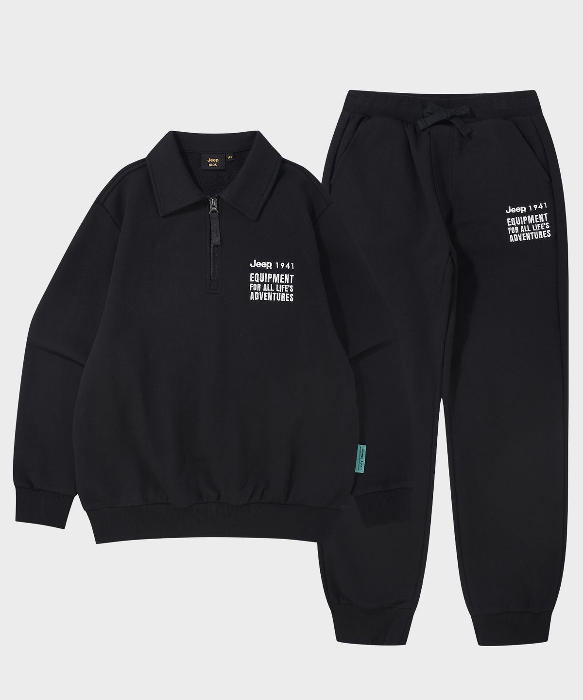 지프키즈(JEEPKIDS) 카라 반집업 맨투맨 셋업(KR5TSU834BK_KR5TPU934BK)