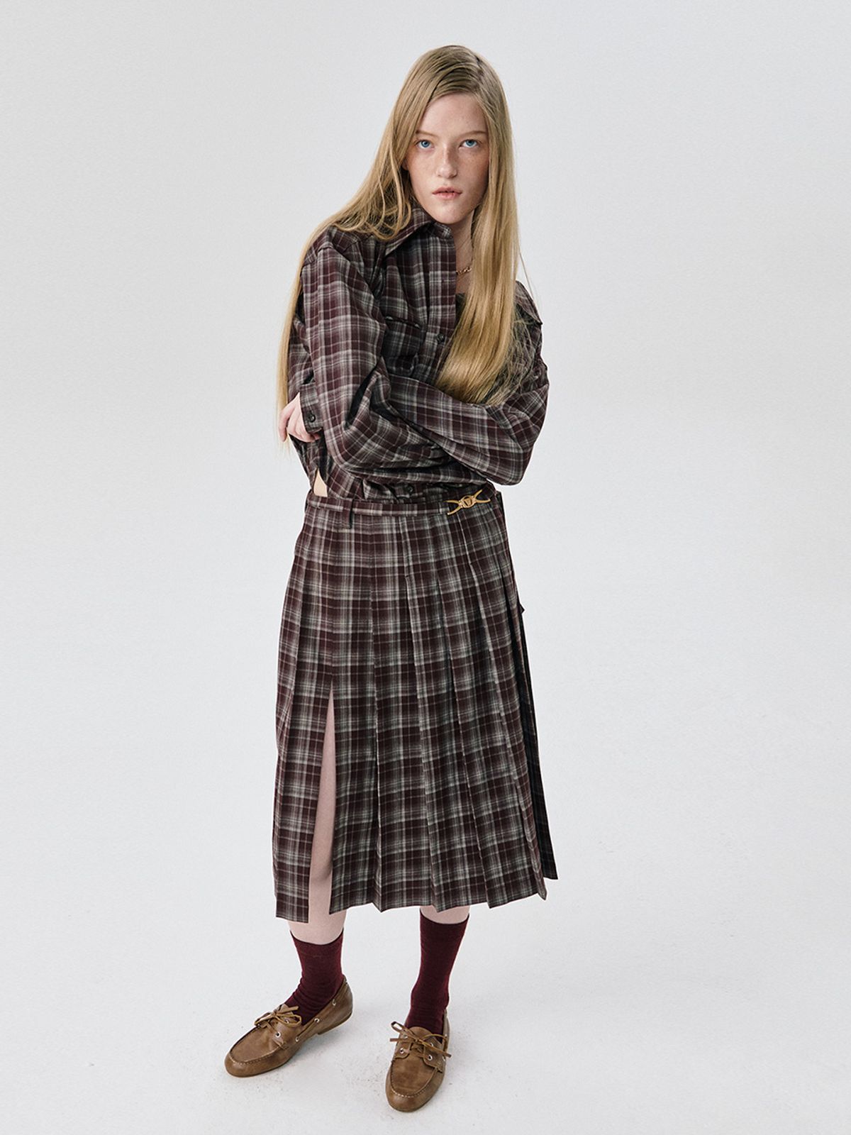분더캄머(WNDERKAMMER) 25 Pleats Skirt_Brown