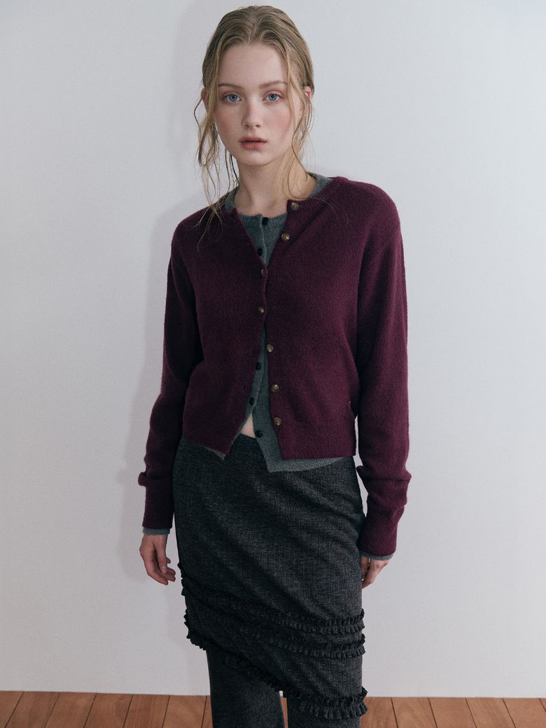 Basic Round Knit Cardigan, Purple