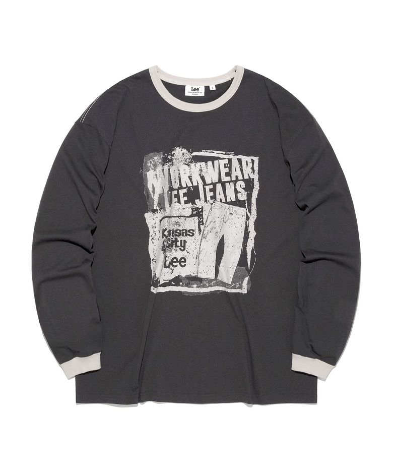 리진스 그래픽 긴팔 티셔츠 챠콜