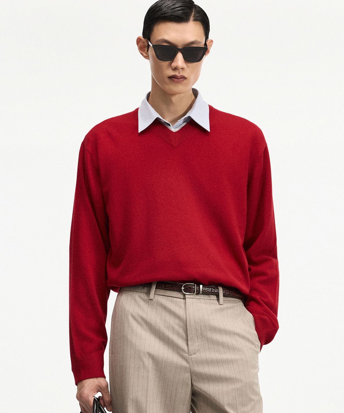 티엔지티(TNGT) Layered V-Neck Knit Top (Red) TNSW6F108R2