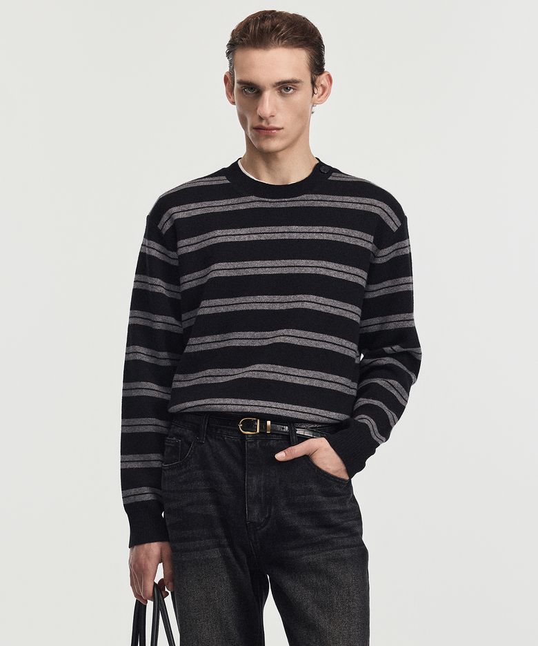 Button Detail Stripe Knit Top (Black) TNSW6F112BK