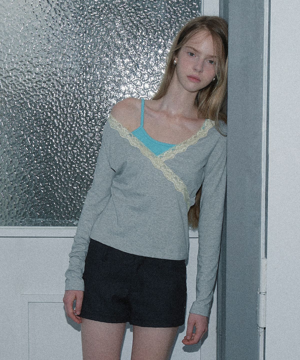 마가린핑거스(MARGARIN FINGERS) V-NECK WRAP T-SHIRT (MELANGE)