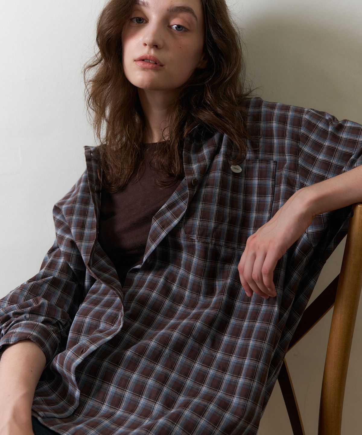 헤인트(HAINT) BERON CHECK OVERSIZED SHIRTS 2COL_BROWN