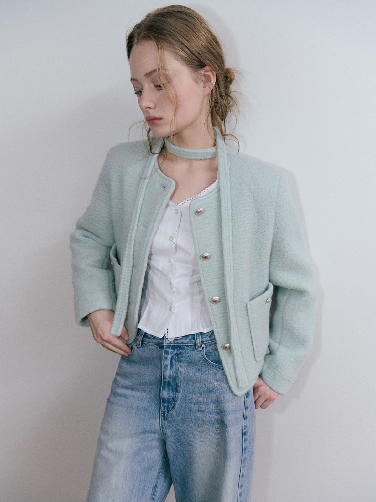 에트몽(ETMON) Strap Hairy Wool Jacket, Mint