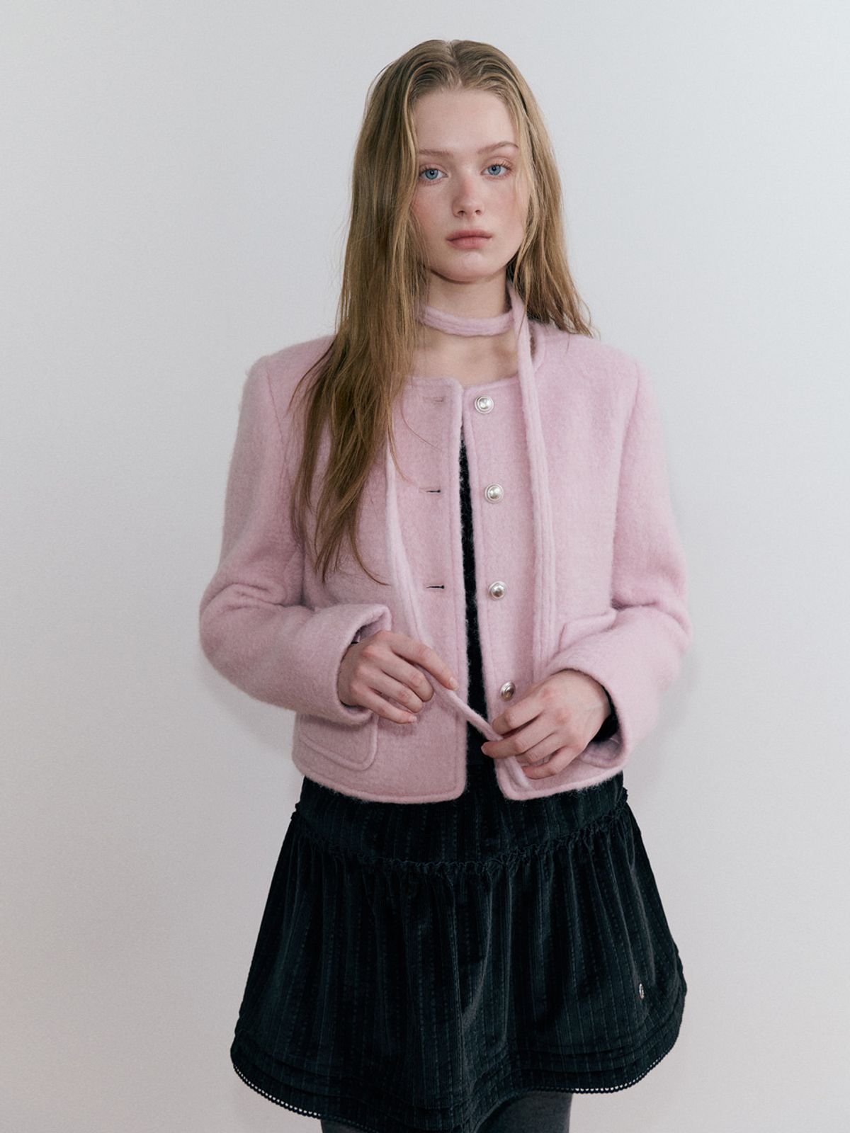 에트몽(ETMON) Strap Hairy Wool Jacket, Pink