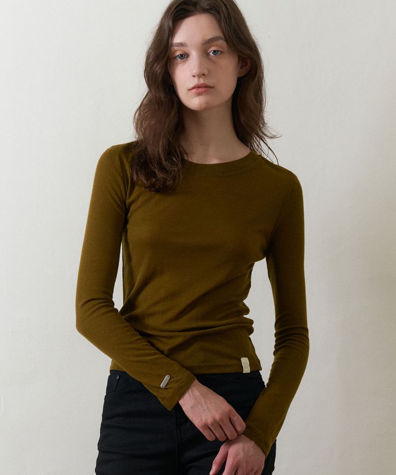 FLIN WOOL BLEND TENCEL SLIM TOP 6COL_IVORYWINEOLIVE GREENBROWNCHARCOALBLACK
