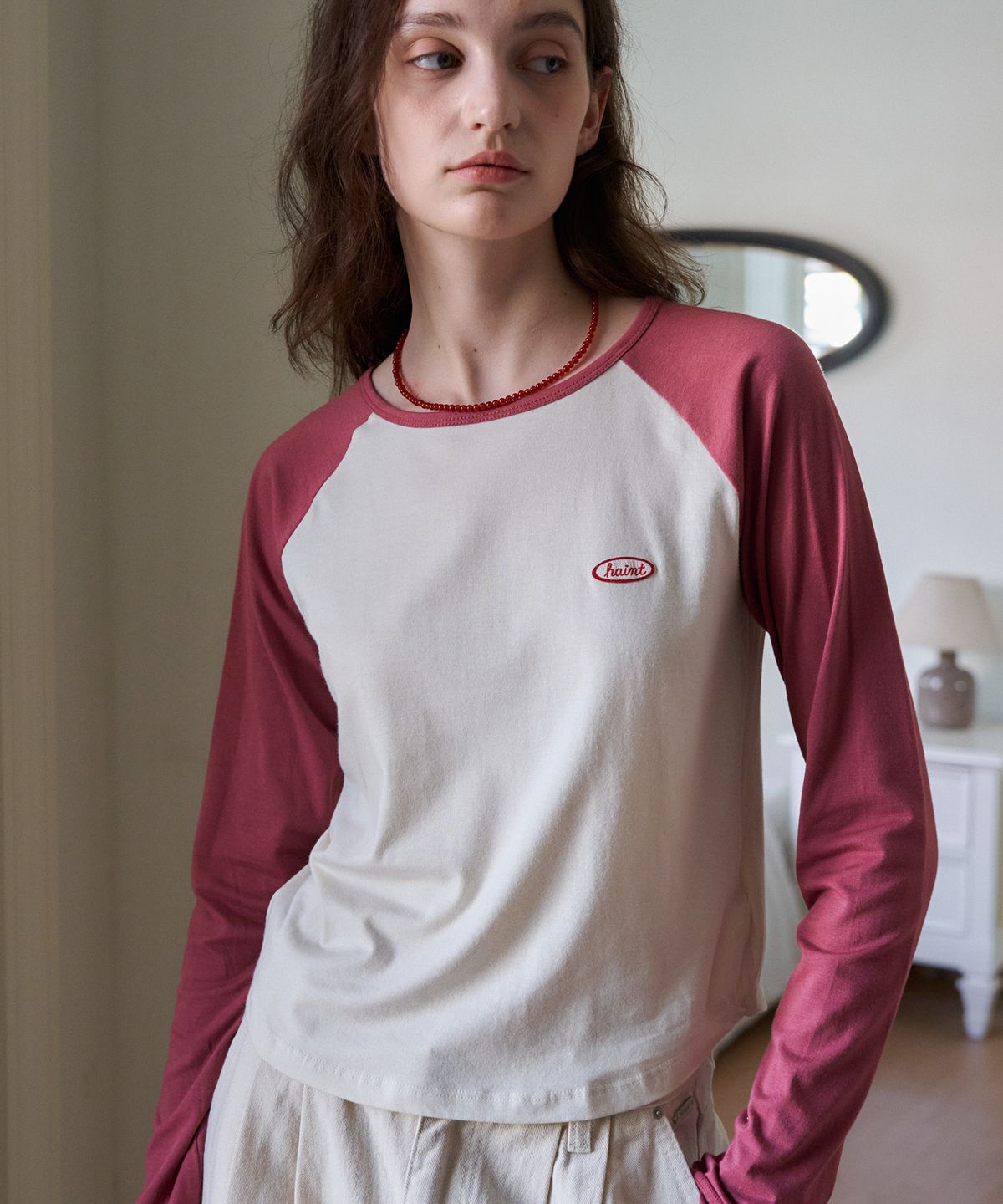 헤인트(HAINT) REVI HAINT PATCH RAGLAN T_SHIRT_BURGUNDY