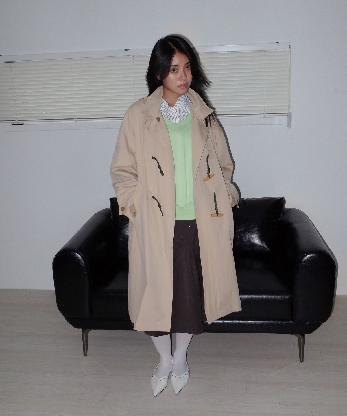칙스(CHICKS) 워셔블 토글 버튼 후드 더플 롱 코트 자켓 베이지