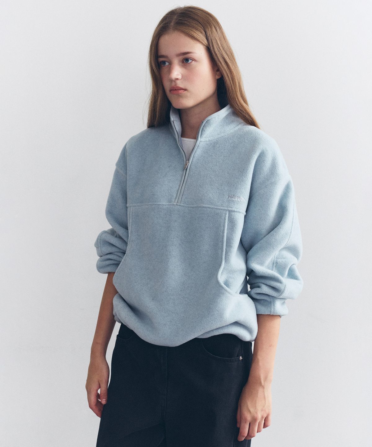 로라로라(ROLAROLA) FLEECE HALF ZIP-UP MELANGE BLUE