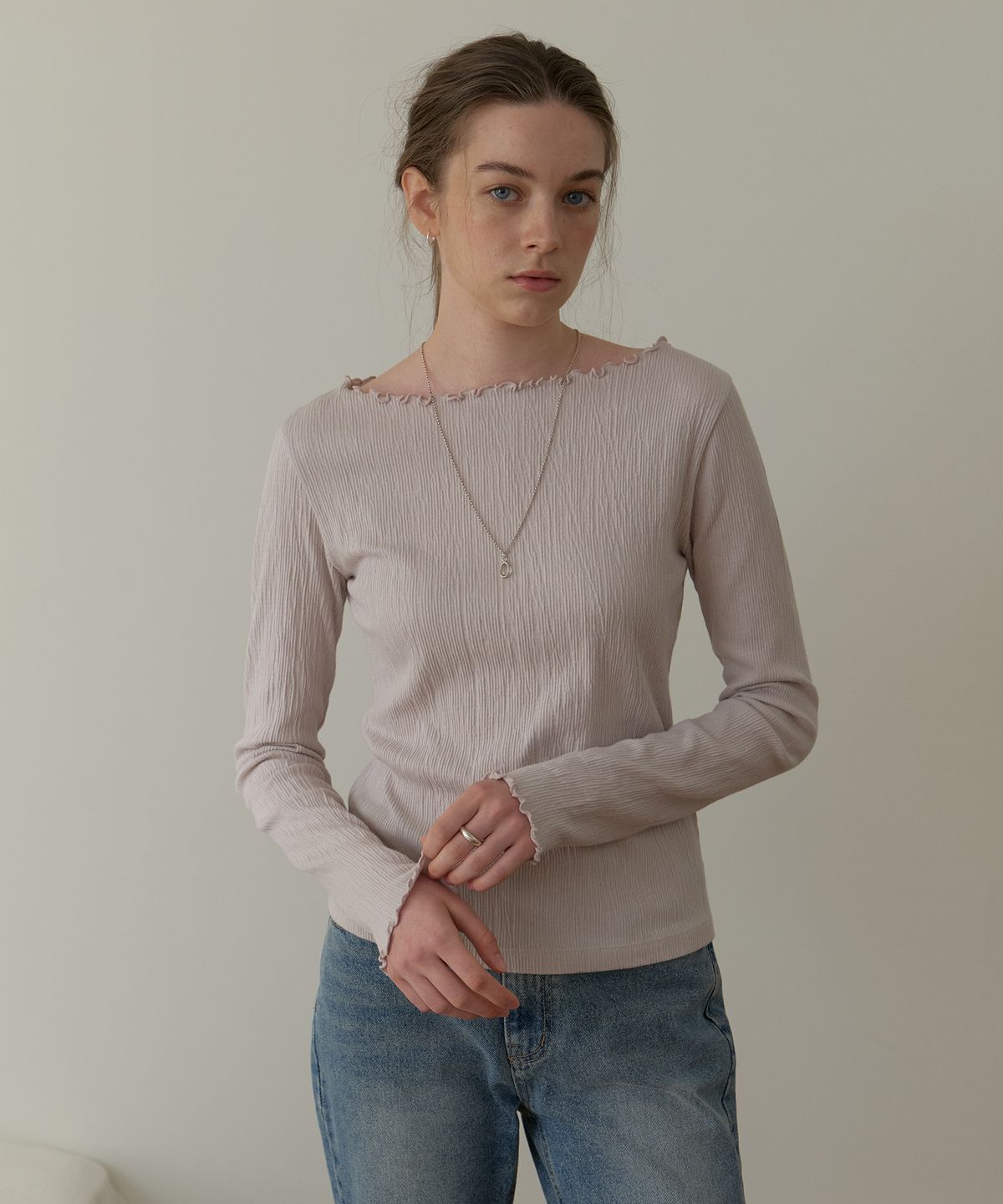 어몽(AMONG) A WRINKLE TEXTURE T-SHIRT_LIGHT GREY