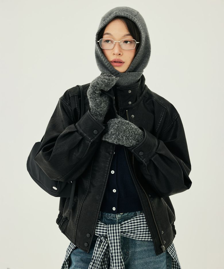 우먼 레더 블루종 자켓 블랙