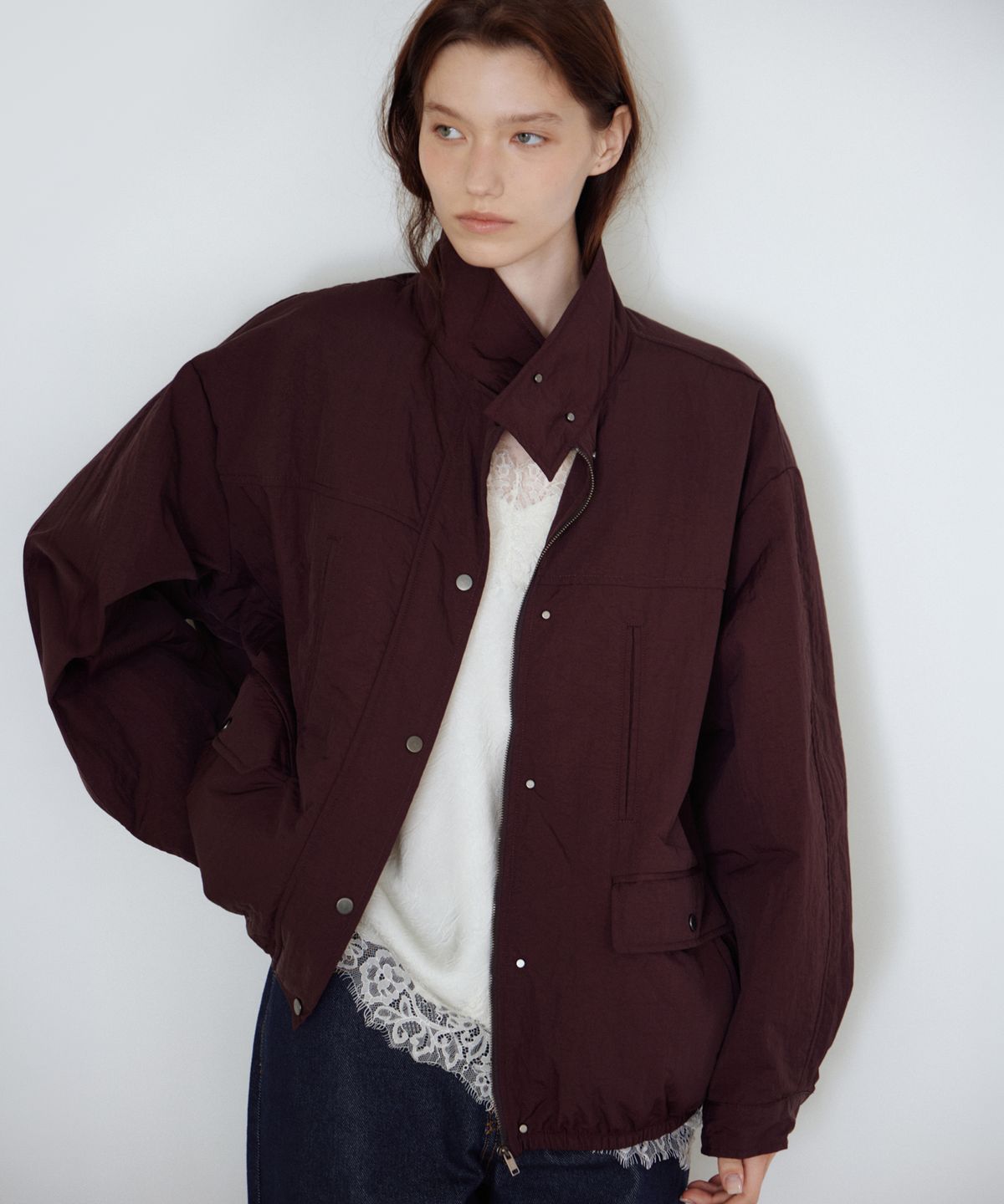 유라고(URAGO) Snap light padded jumper_Wine