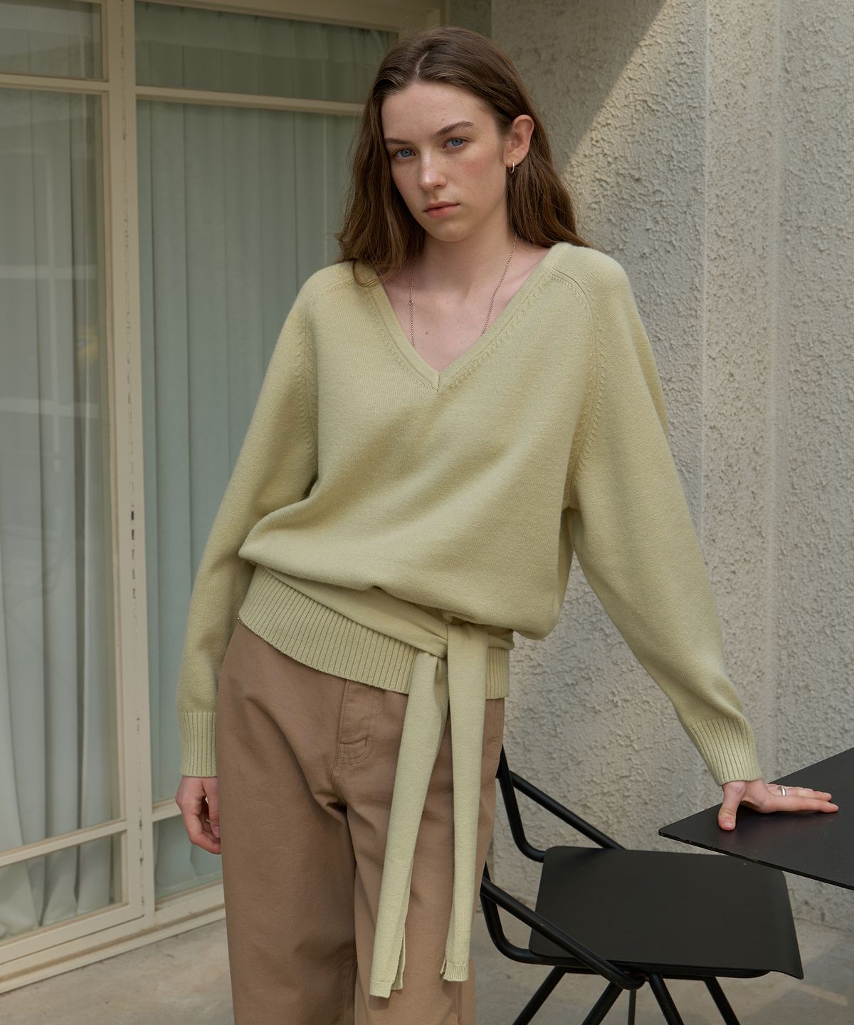 어몽(AMONG) A V-NECK OVERSIZED MUFFLER  KNIT SET_MINT
