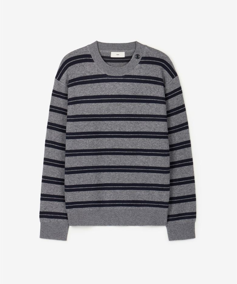 W Button Detail Stripe Knit Top (Grey) TNSW6F112G2