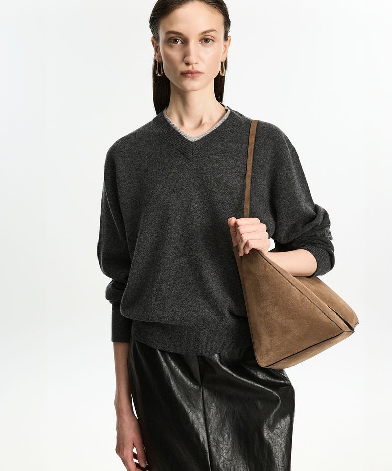 W Layered V-Neck Knit Top (Grey) TNSW6F108G2