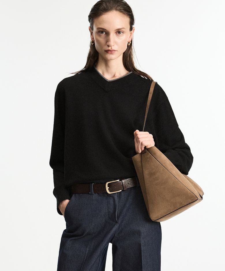 W Layered V-Neck Knit Top (Black) TNSW6F108BK