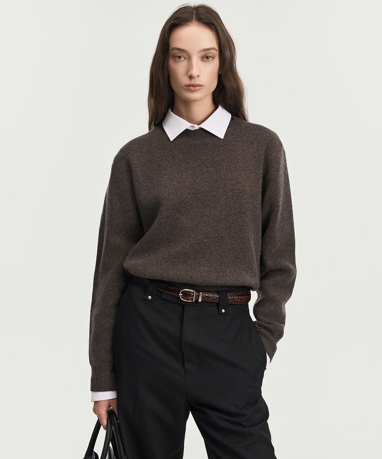 W Button Detail Knit Top (Brown) TNSW6F104W2