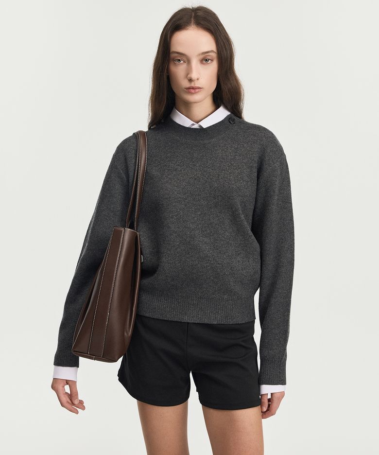 W Button Detail Knit Top (Dark Grey) TNSW6F104G2