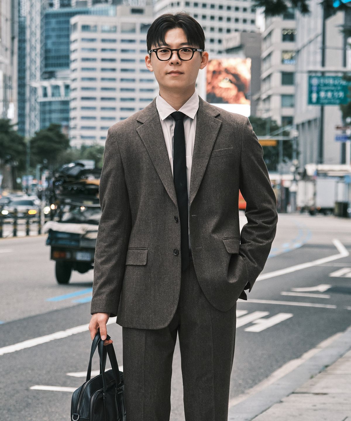 에스티코(STCO) 트윌 조직 기모 블레이저_브라운 (릴렉스핏)_SEJWD02NSH