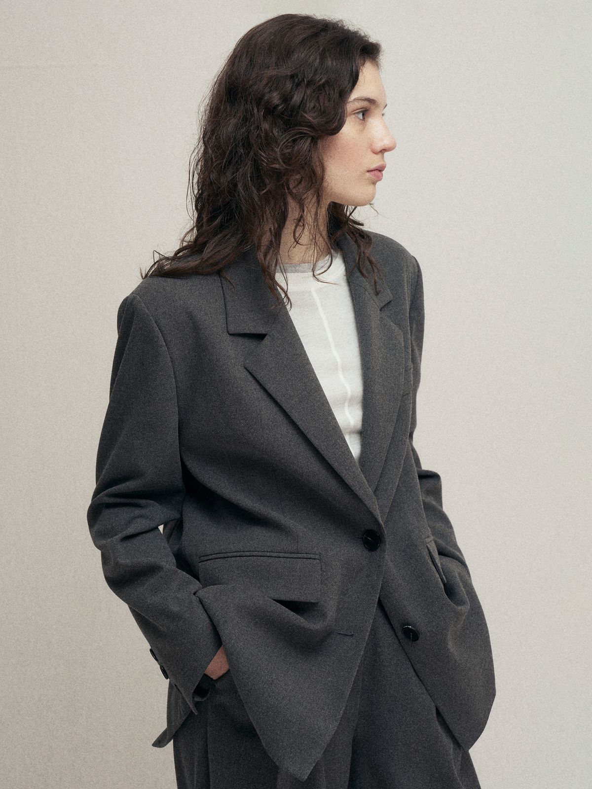 마롭(MALOUPE) 6613 세미 오버핏 셋업 자켓 (다크 그레이)