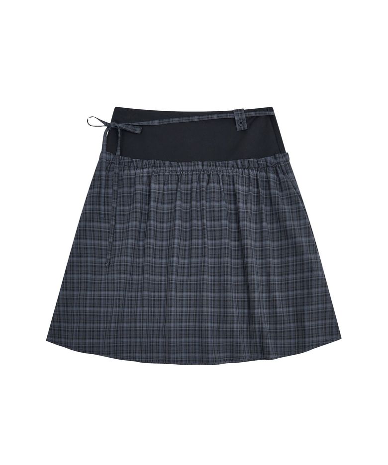 CHECK STRAP MIDI SKIRT [NAVY]