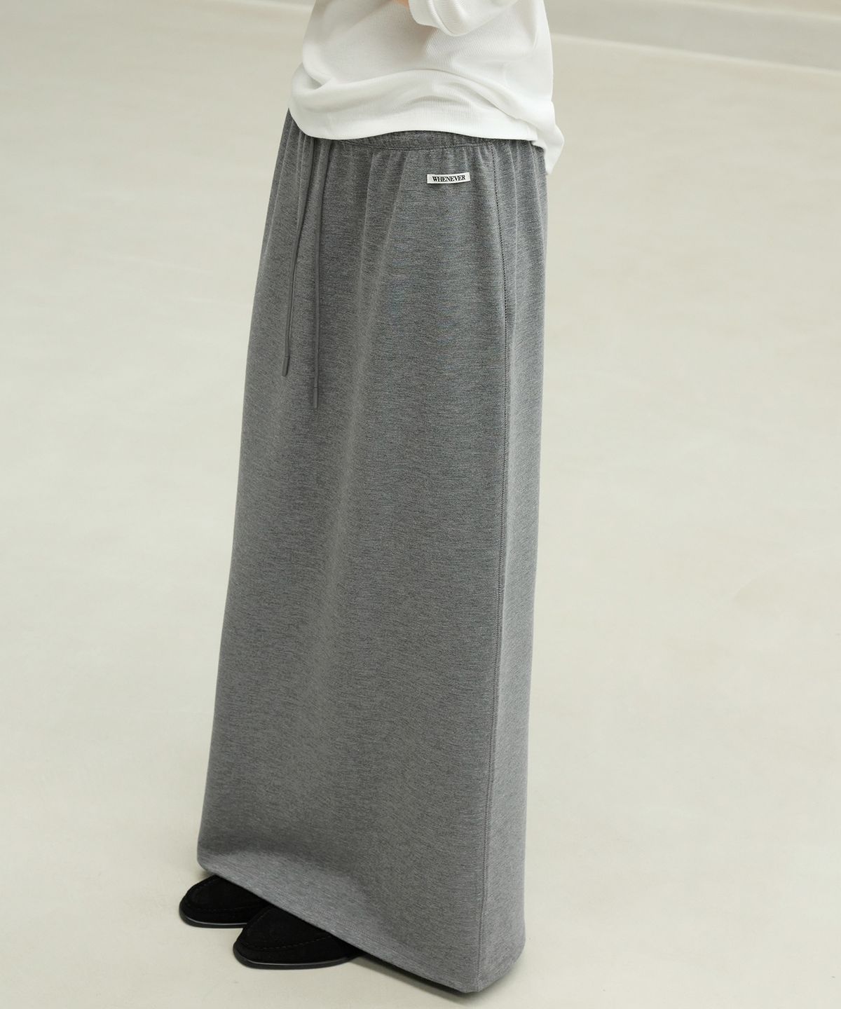 르바(LEVAR) Plain Jersey Maxi Skirt - Melange Grey