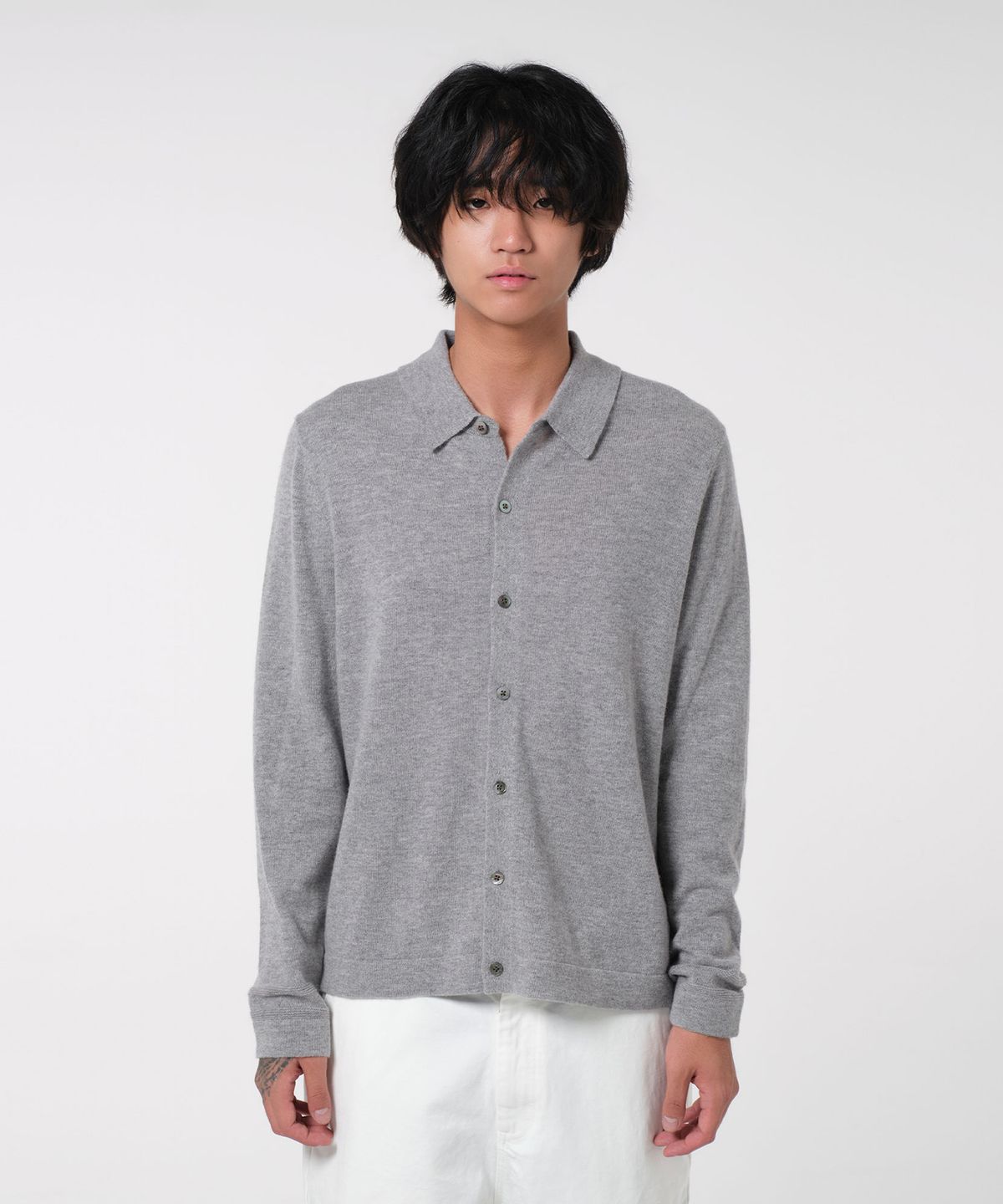 다이브인(DIVEIN) COLLAR KNIT SHIRT (MELANGE GRAY)