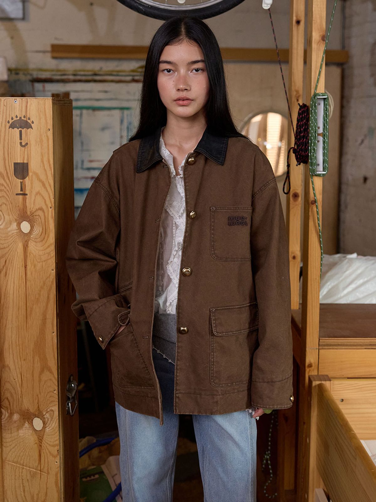 뮈뮈에르(MUEMUER) Cotton Work Jacket MU2678JK801M_BROWN