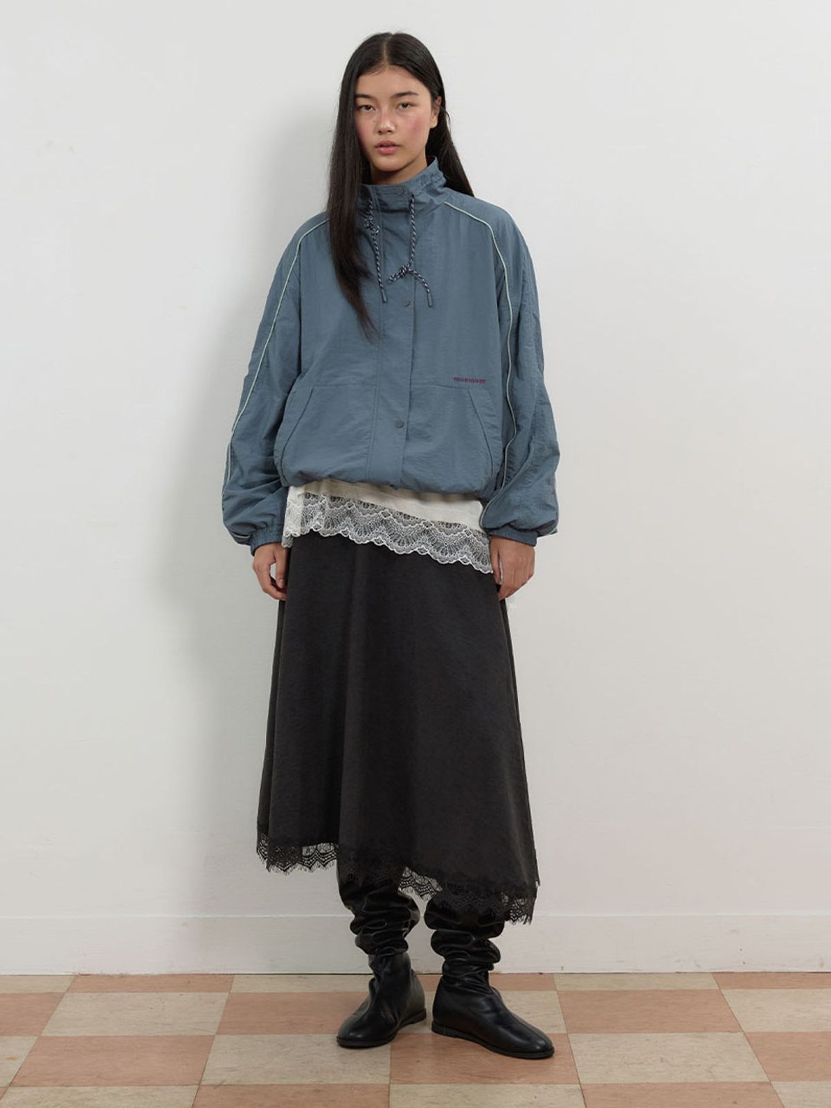 뮈뮈에르(MUEMUER) Lace Trimmed Flared Skirt MU2678SK802M_BLACK