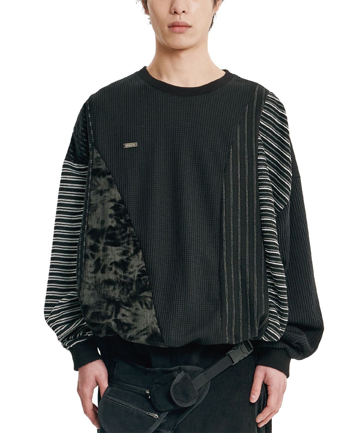 아조바이아조(AJOBYAJO) Mixed Fabric Panel Sweatshirt [BLACK]