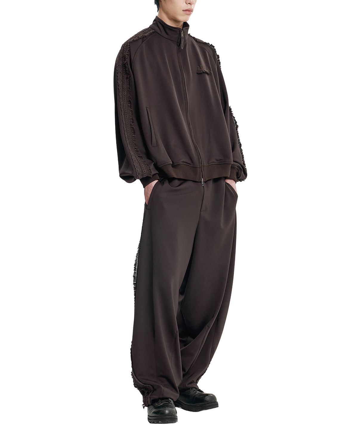 아조바이아조(AJOBYAJO) [SET] Multi Lace Trim Raglan Track Set-Up [DARK BROWN]