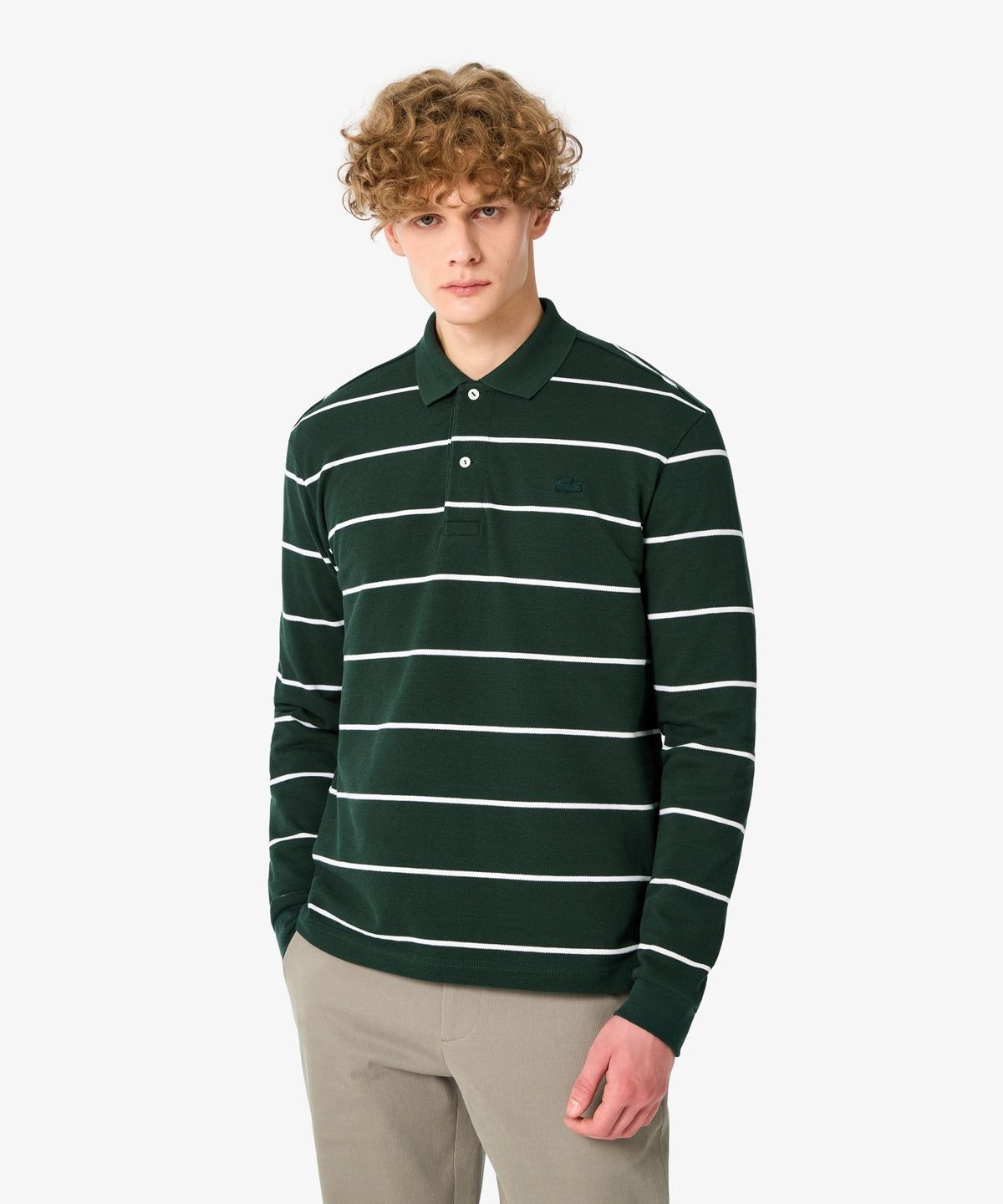라코스테(LACOSTE) 남성 핀 스트라이프 긴팔 피케 폴로 셔츠 PH362E-56N YZP