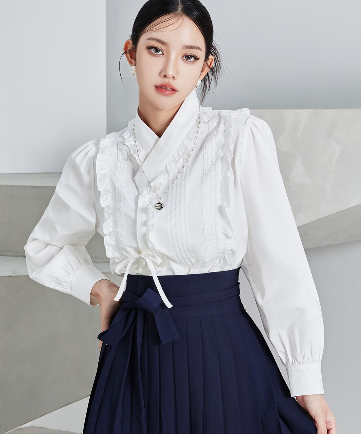 티엠쓰리(TM3) 백화 레이스 한복 긴팔 셔츠 화이트