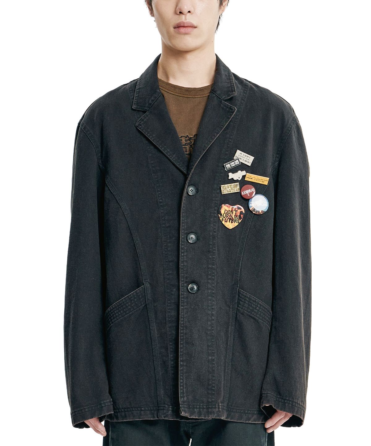 아조바이아조(AJOBYAJO) Washed Curved Seam Cotton Blazer [BLACK]