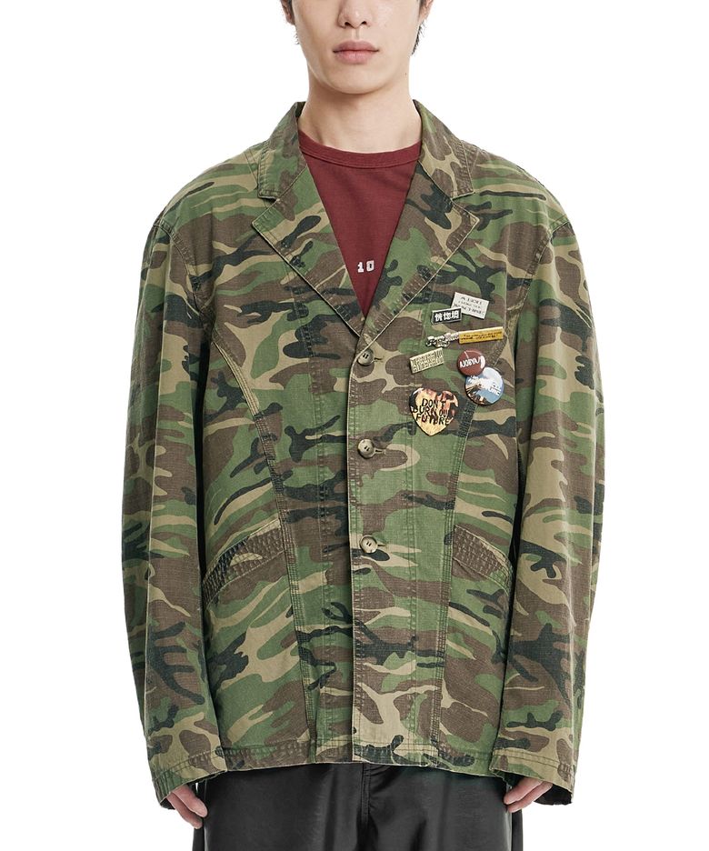 Washed Curved Seam Camo Blazer [KHAKI]