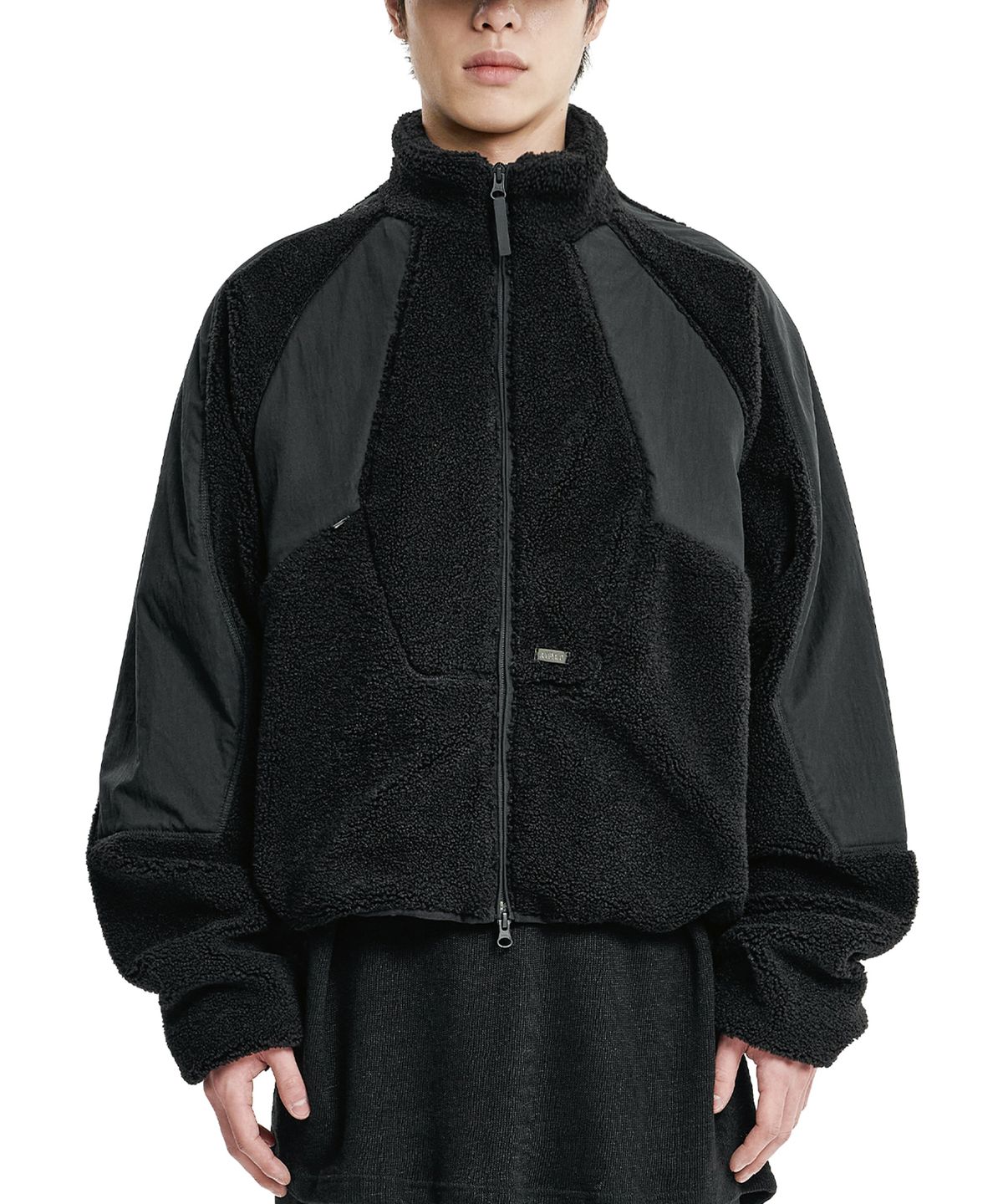 아조바이아조(AJOBYAJO) Raglan Fleece Nylon Panel Jacket [BLACK]