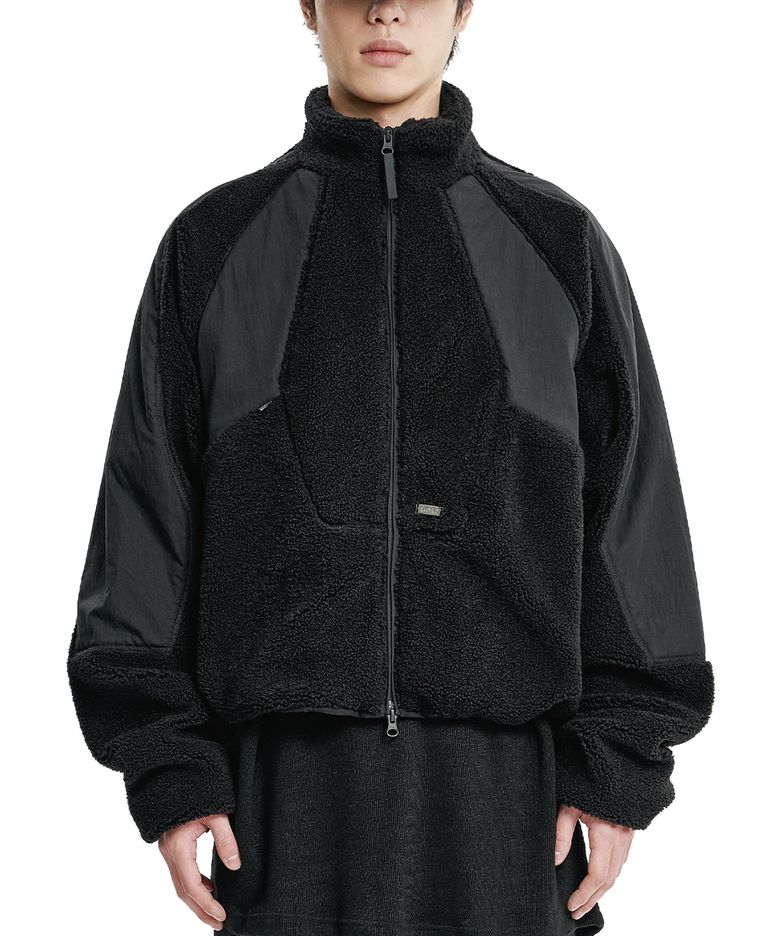 Raglan Fleece Nylon Panel Jacket [BLACK]