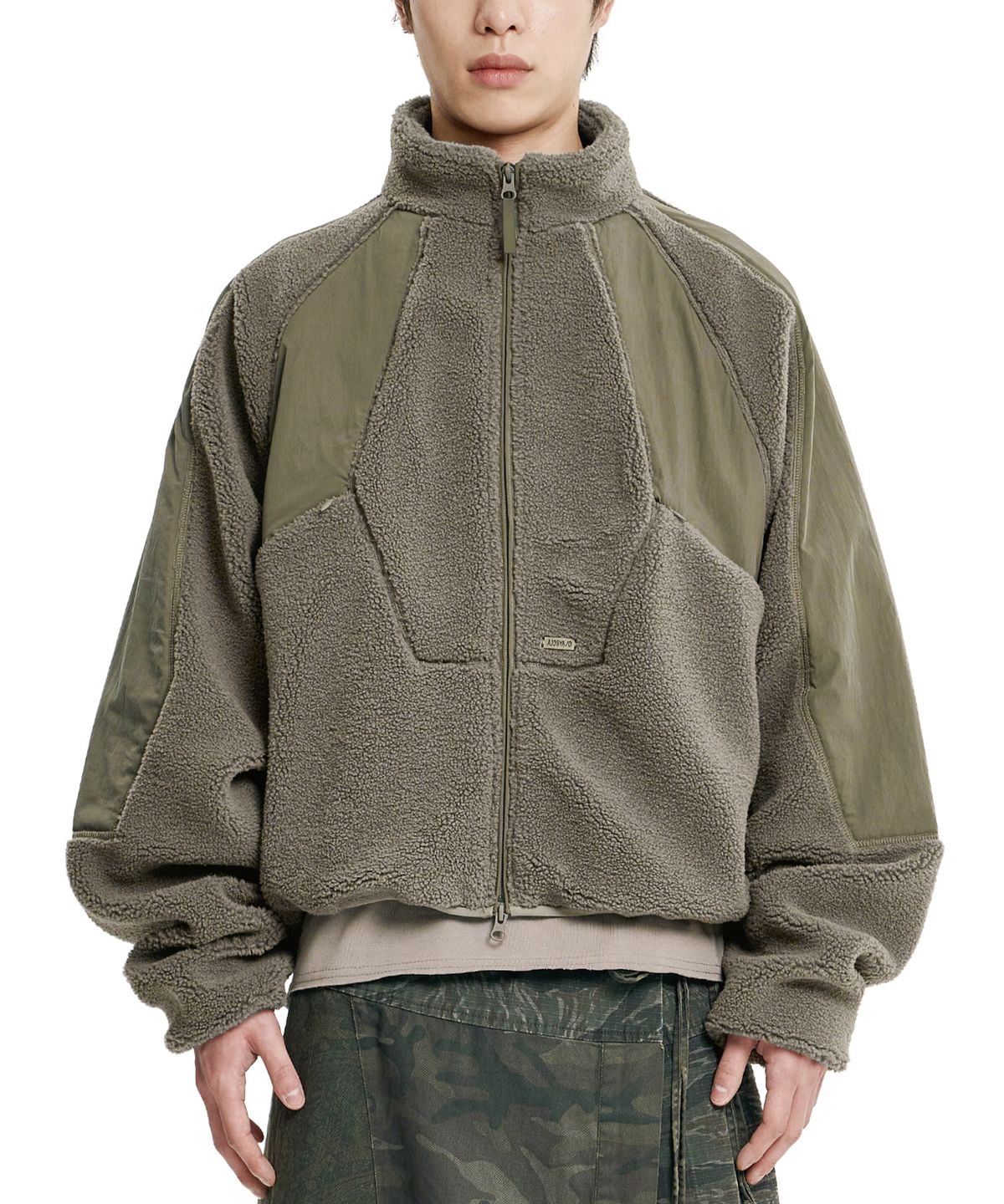 아조바이아조(AJOBYAJO) Raglan Fleece Nylon Panel Jacket [MOCHA]