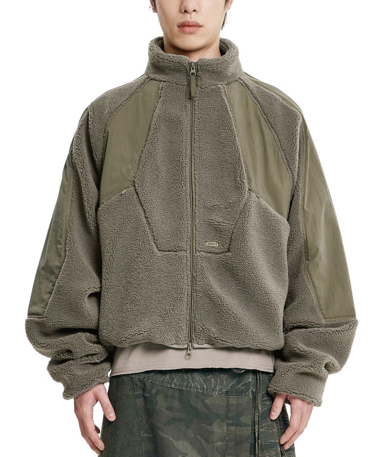 Raglan Fleece Nylon Panel Jacket [MOCHA]