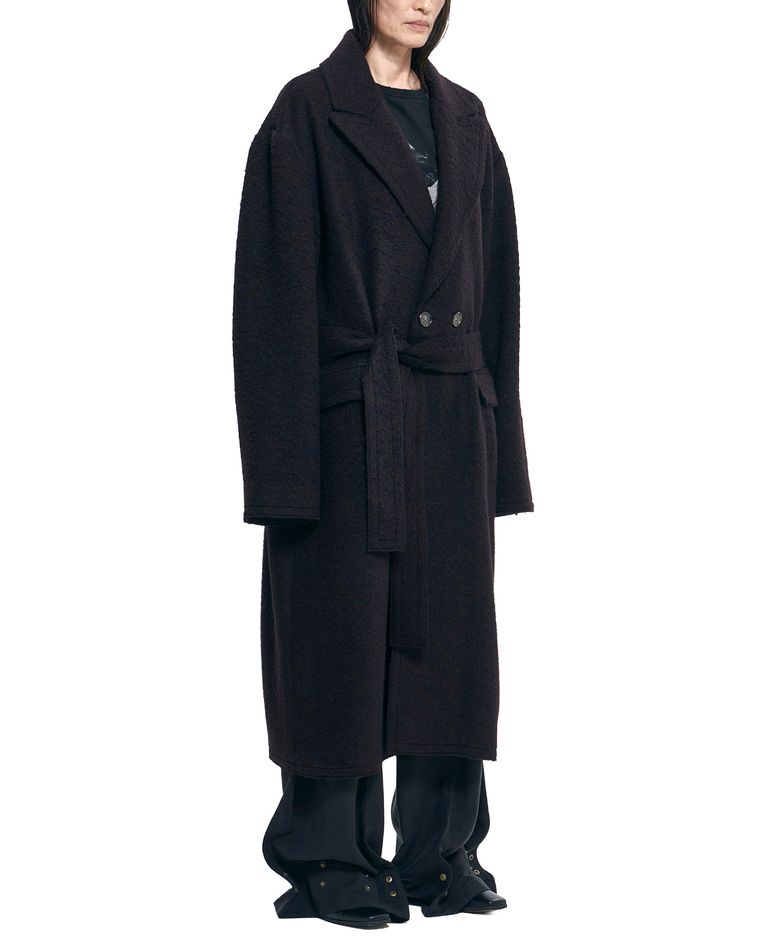 Raw Edge Peaked Collar Robe Coat [DARK BROWN]