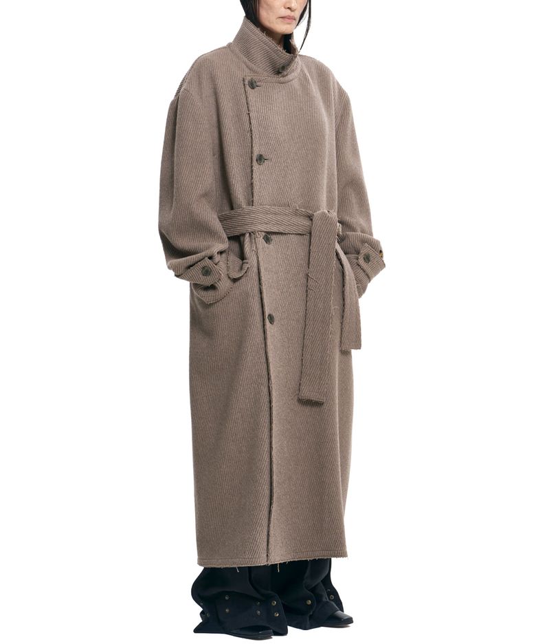 Raw Edge Single Collar Wrap Coat [BEIGE]