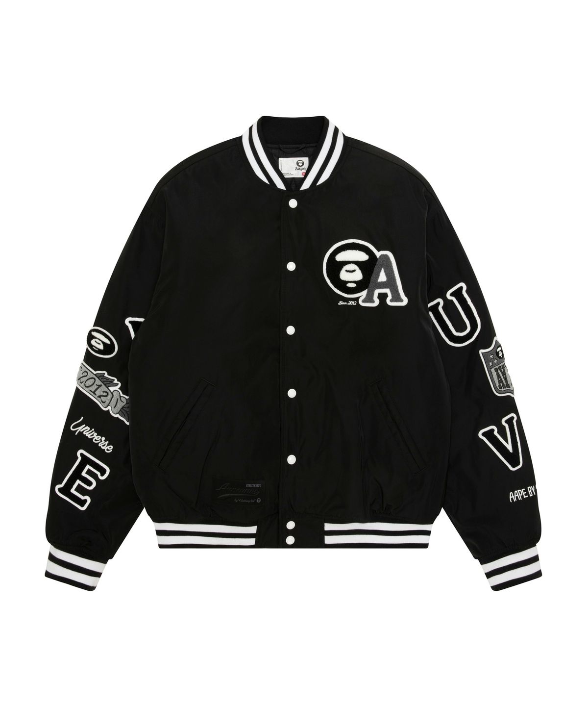 에이프(AAPE) 문페이스 콜라쥬 뱃지 베이스볼 재킷 / AAPJKM7742XXPBKX
