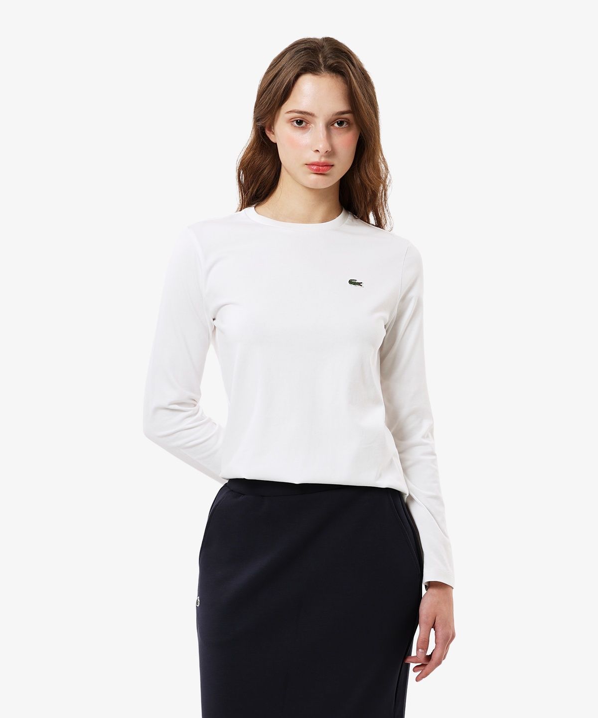 라코스테(LACOSTE) 여성 베이직 레귤러핏 긴팔 티셔츠 TF045E-56N 001
