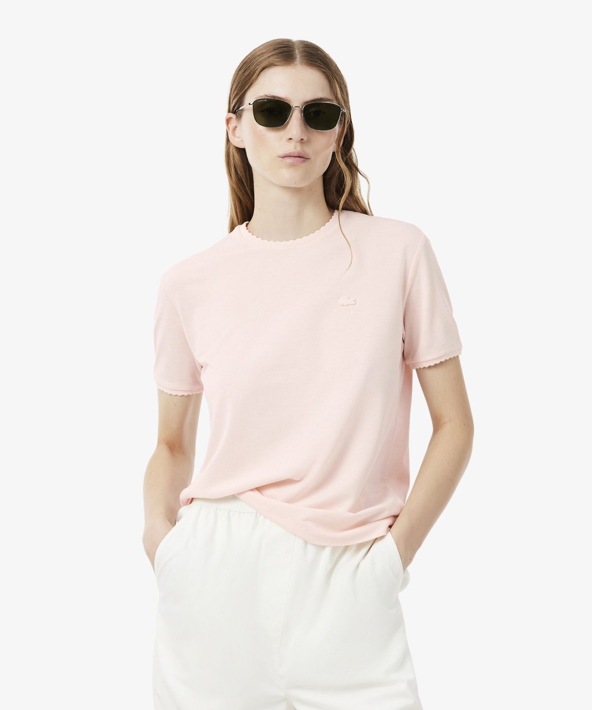 라코스테(LACOSTE) 여성 키홀 디테일 반팔 티셔츠 AG167-56N N6I