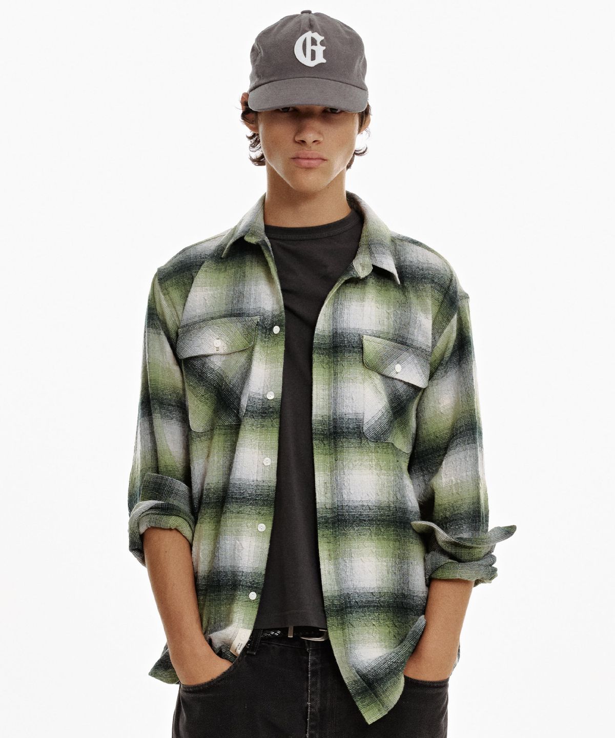 가든익스프레스(GARDEN EXPRESS) Wrinkle Check Shirt (green)