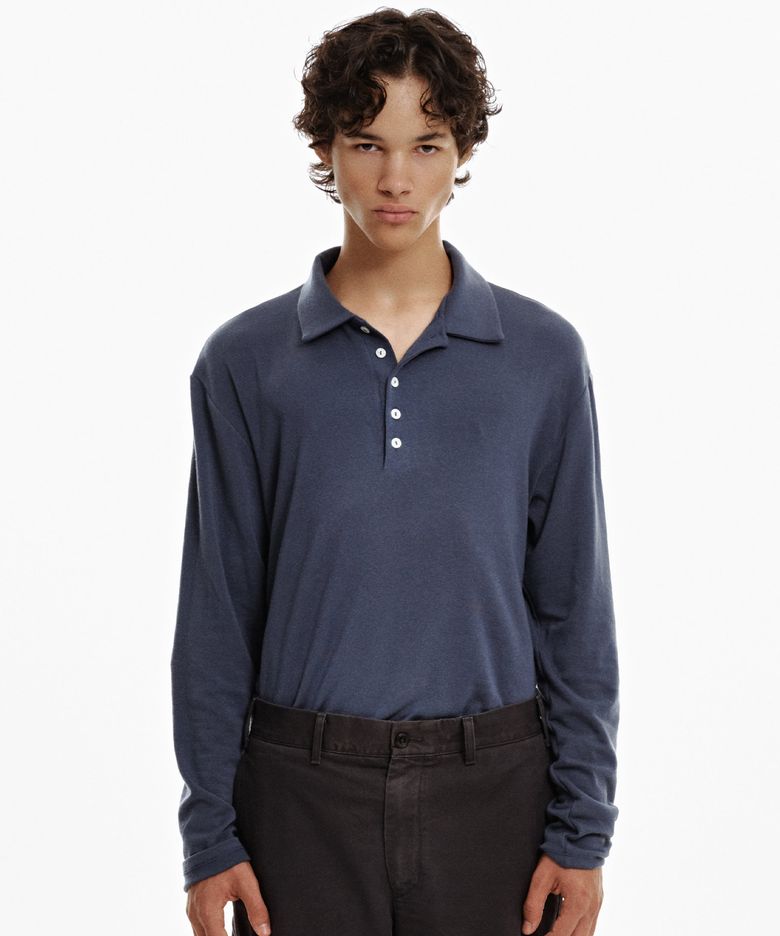 Merino 5-Button Collar T (ash blue)
